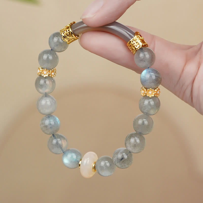 Buddha Stones aus natürlichem Mondstein und grauem Achat zur Heilung und Veränderung - Mondstein & Grauachat (Handgelenkumfang: 14-15 cm) - image 0