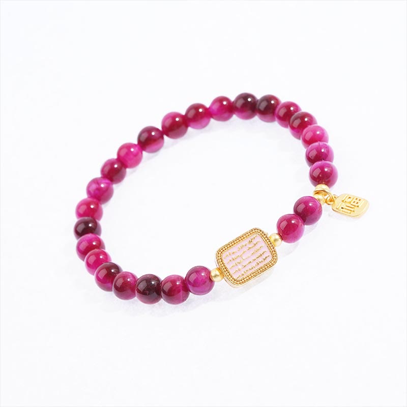 Buddha Stones Rosenrotes Tigerauge Fu Zeichen Mut Armband