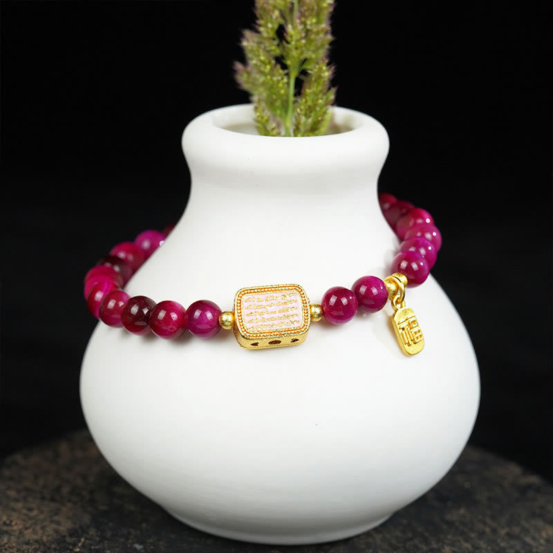 Buddha Stones Rosenrotes Tigerauge Fu Zeichen Mut Armband