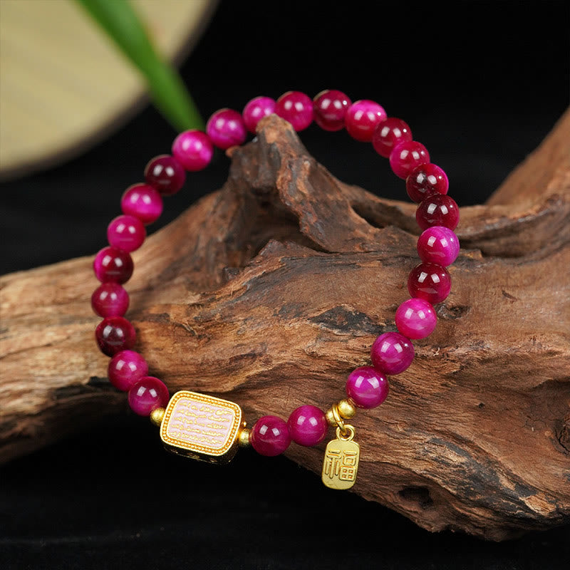 Buddha Stones Rosenrotes Tigerauge Fu Zeichen Mut Armband