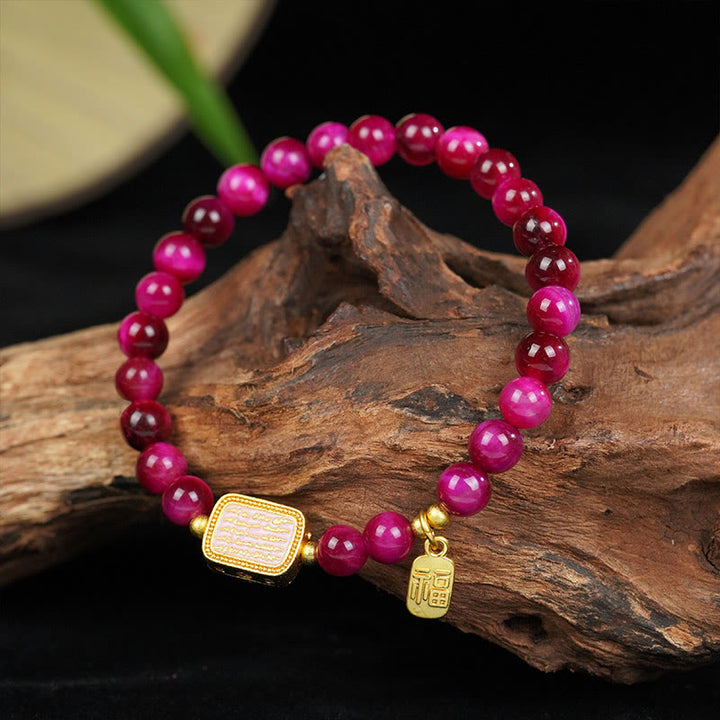 Buddha Stones Rosenrotes Tigerauge Fu Zeichen Mut Armband