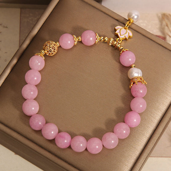 Buddha Stones Rosa Quarzit Perle Lotus Charm Harmonie Armband - image 5