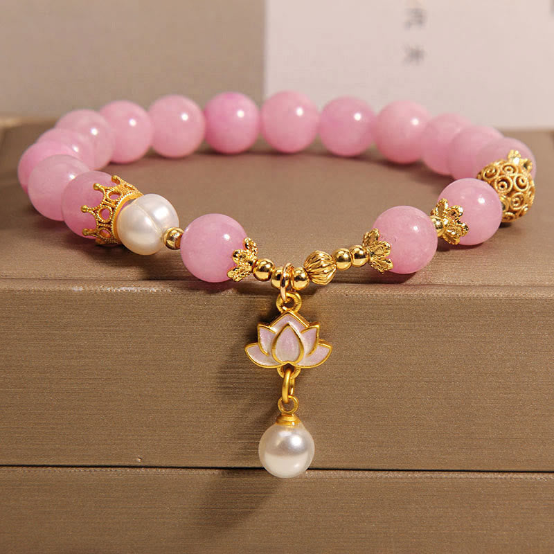 Buddha Stones Rosa Quarzit Perle Lotus Charm Harmonie Armband - Rosa Quarzit (Handgelenkumfang: 14–17 cm) - image 1