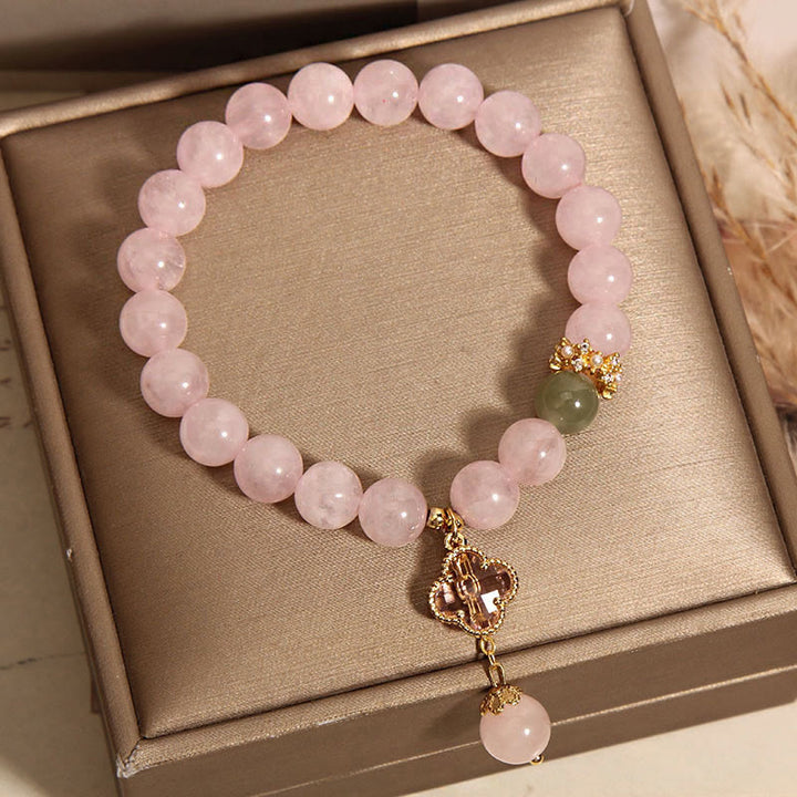Buddha Stones Natürlicher Rosa Kristall Vierblättriges Kleeblatt Beruhigendes Armband - image 5