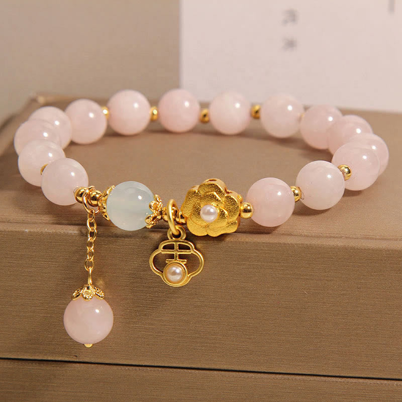 Buddha Stones Natürlicher Rosa Kristall Glücksblume Wärmendes Armband