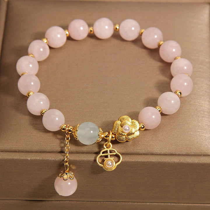 Buddha Stones Natürlicher Rosa Kristall Glücksblume Wärmendes Armband