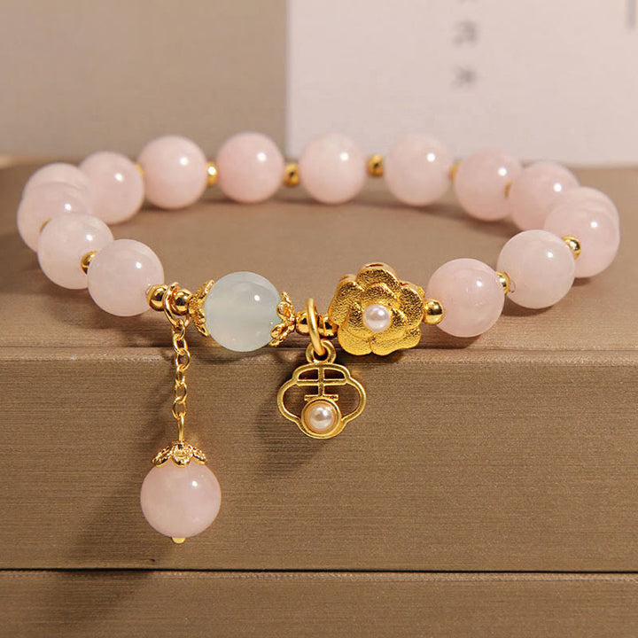 Buddha Stones Natürlicher Rosa Kristall Glücksblume Wärmendes Armband