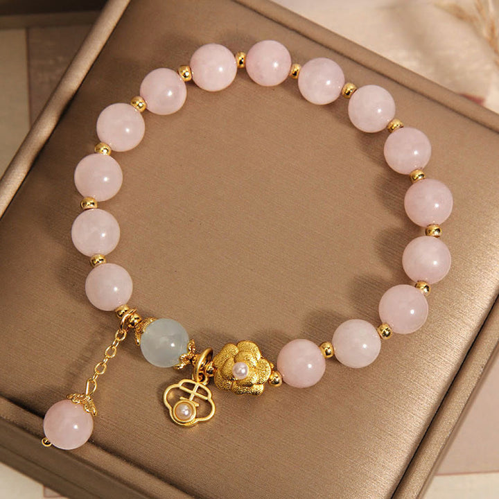 Buddha Stones Natürlicher Rosa Kristall Glücksblume Wärmendes Armband - image 4