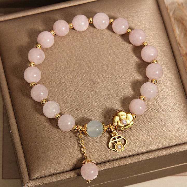 Buddha Stones Natürlicher Rosa Kristall Glücksblume Wärmendes Armband