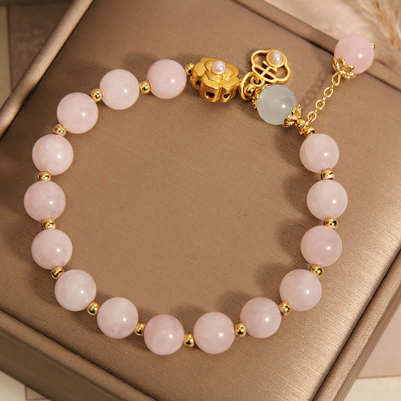 Buddha Stones Natürlicher Rosa Kristall Glücksblume Wärmendes Armband - image 7