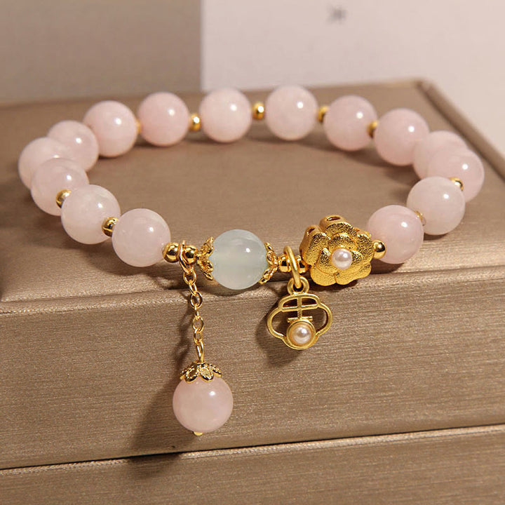 Buddha Stones Natürlicher Rosa Kristall Glücksblume Wärmendes Armband - image 2