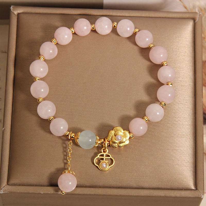 Buddha Stones Natürlicher Rosa Kristall Glücksblume Wärmendes Armband - image 8