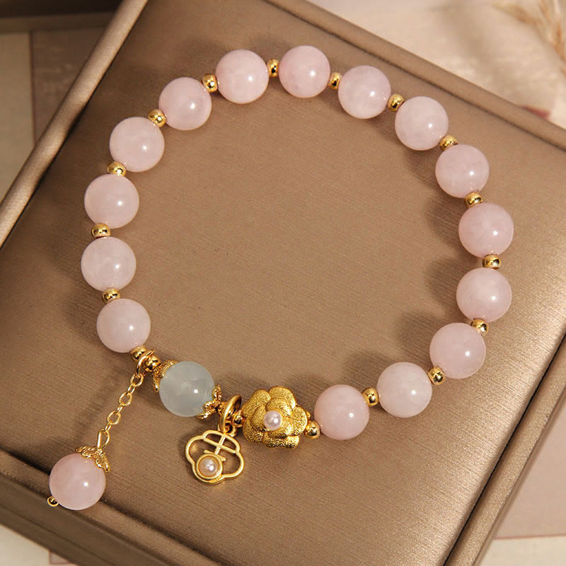 Buddha Stones Natürlicher Rosa Kristall Glücksblume Wärmendes Armband