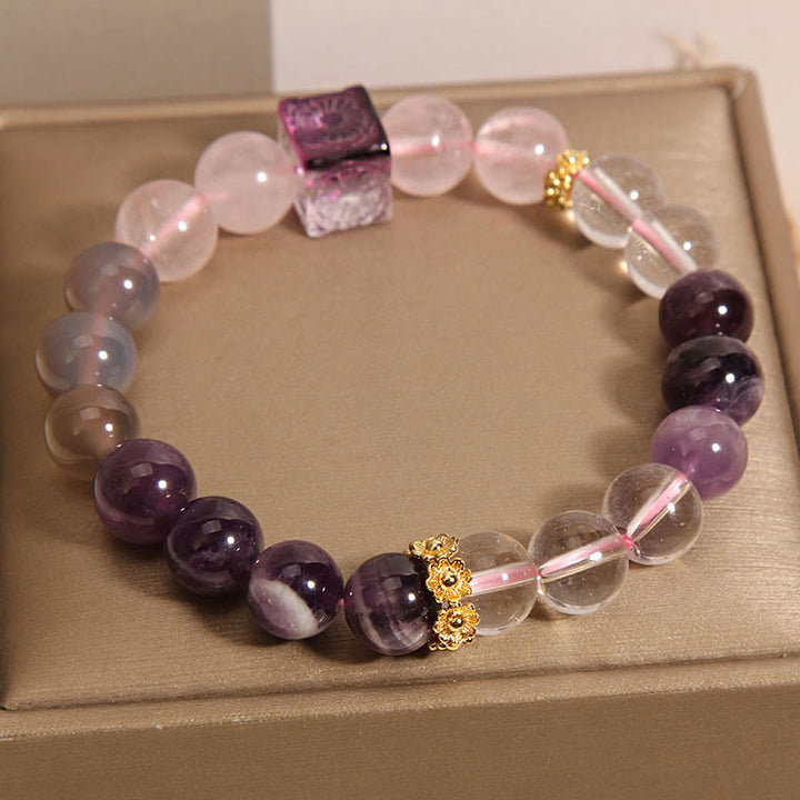 Buddha Stones Natur Amethyst Rosa Kristall Innerer Frieden und Heilungsarmband