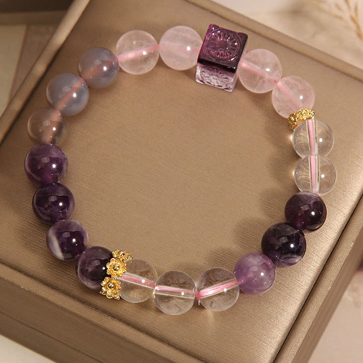 Buddha Stones Natur Amethyst Rosa Kristall Innerer Frieden und Heilungsarmband