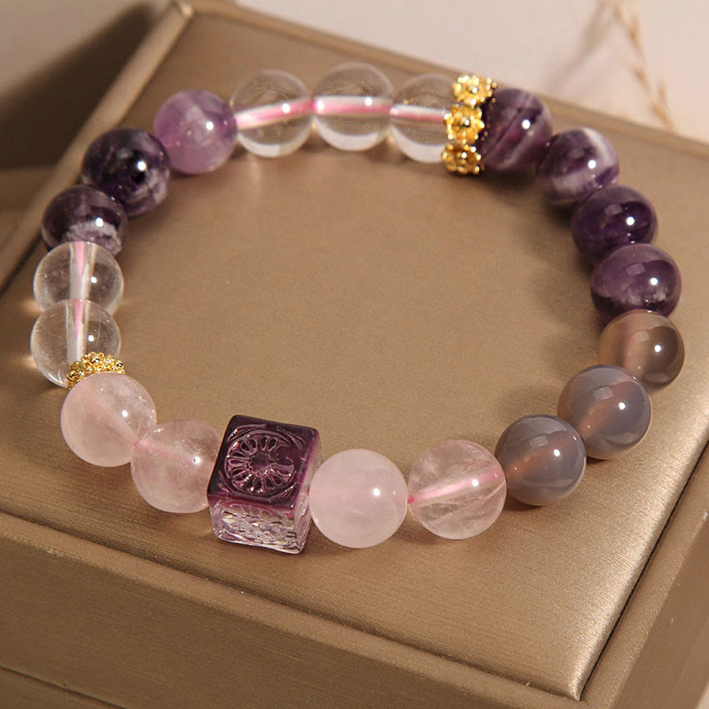 Buddha Stones Natur Amethyst Rosa Kristall Innerer Frieden und Heilungsarmband