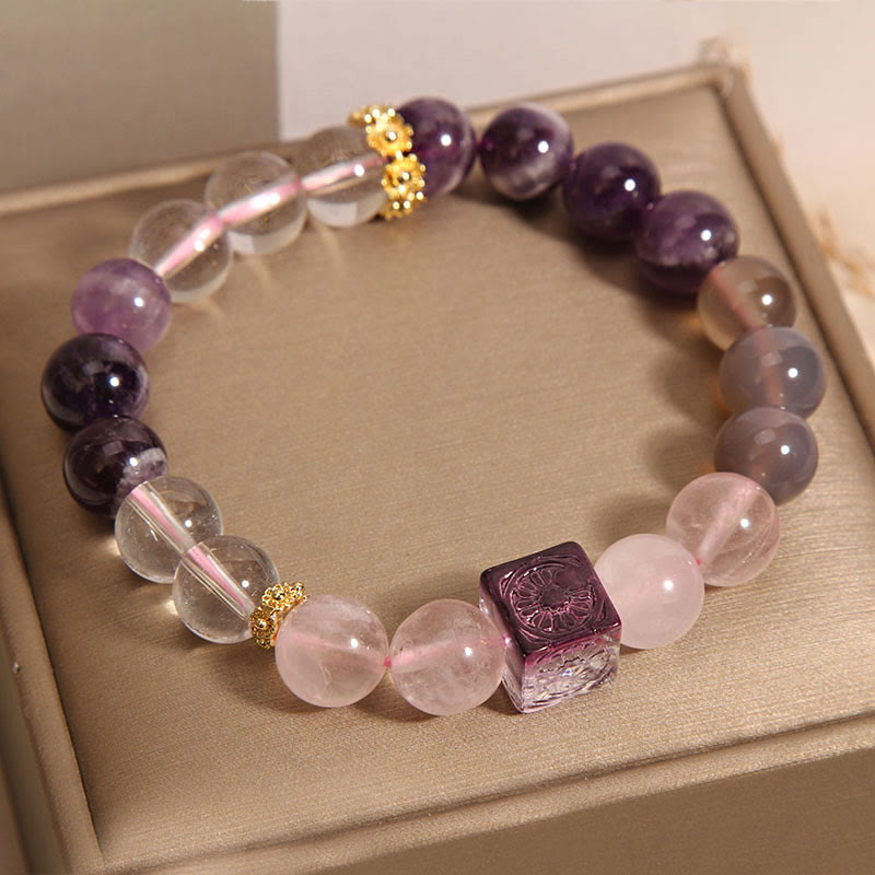 Buddha Stones Natur Amethyst Rosa Kristall Innerer Frieden und Heilungsarmband