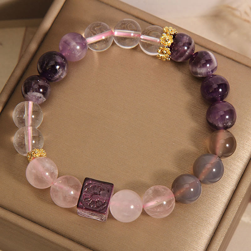 Buddha Stones Natur Amethyst Rosa Kristall Innerer Frieden und Heilungsarmband