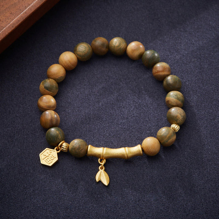 Buddha Stones Grünes Sandelholz Fu Zeichen Bambus Beruhigendes Armband