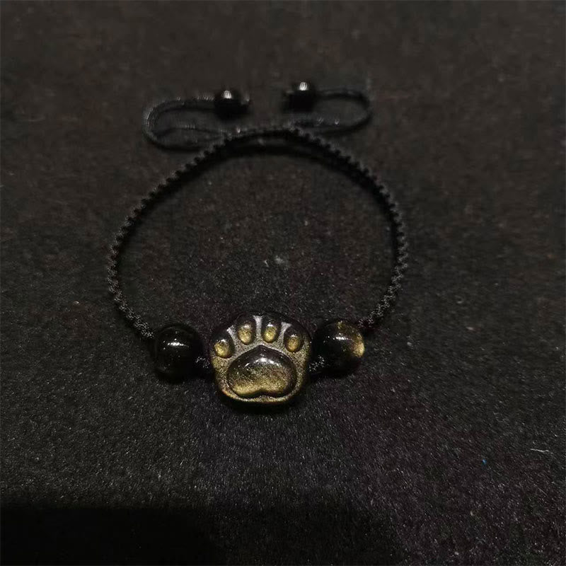 Buddha Stones Natürliches Silberglanz-Obsidian Goldglanz-Obsidian Katzenkrallen-Beruhigungsgeflochtenes Armband - Goldglänzender Obsidian (Handgelenkumfang: 15–17 cm) - Katzenkralle, schwarze Schnur - image 6