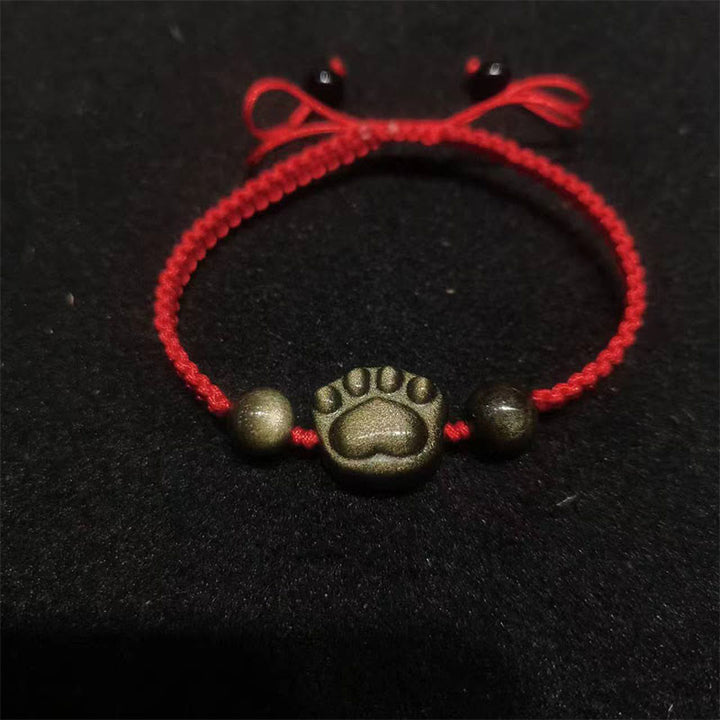 Buddha Stones Natürliches Silberglanz-Obsidian Goldglanz-Obsidian Katzenkrallen-Beruhigungsgeflochtenes Armband - Goldglänzender Obsidian (Handgelenkumfang: 15–17 cm) - Katzenkralle, rote Schnur - image 5