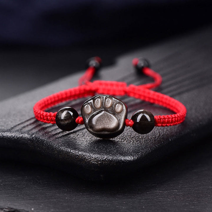 Buddha Stones Natürliches Silberglanz-Obsidian Goldglanz-Obsidian Katzenkrallen-Beruhigungsgeflochtenes Armband - Silberglänzender Obsidian (Handgelenkumfang: 15–17 cm) - Katzenkralle, rote Schnur - image 1