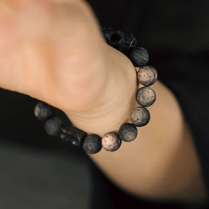 Buddha Stones Silberner Glanz Obsidian Ebenholz Beruhigendes Armband