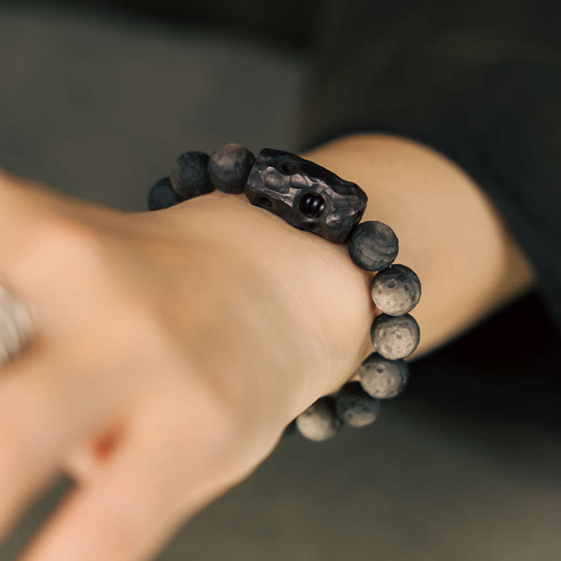 Buddha Stones Silberner Glanz Obsidian Ebenholz Beruhigendes Armband