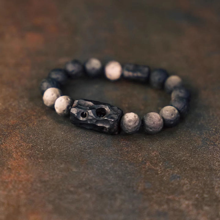 Buddha Stones Silberner Glanz Obsidian Ebenholz Beruhigendes Armband