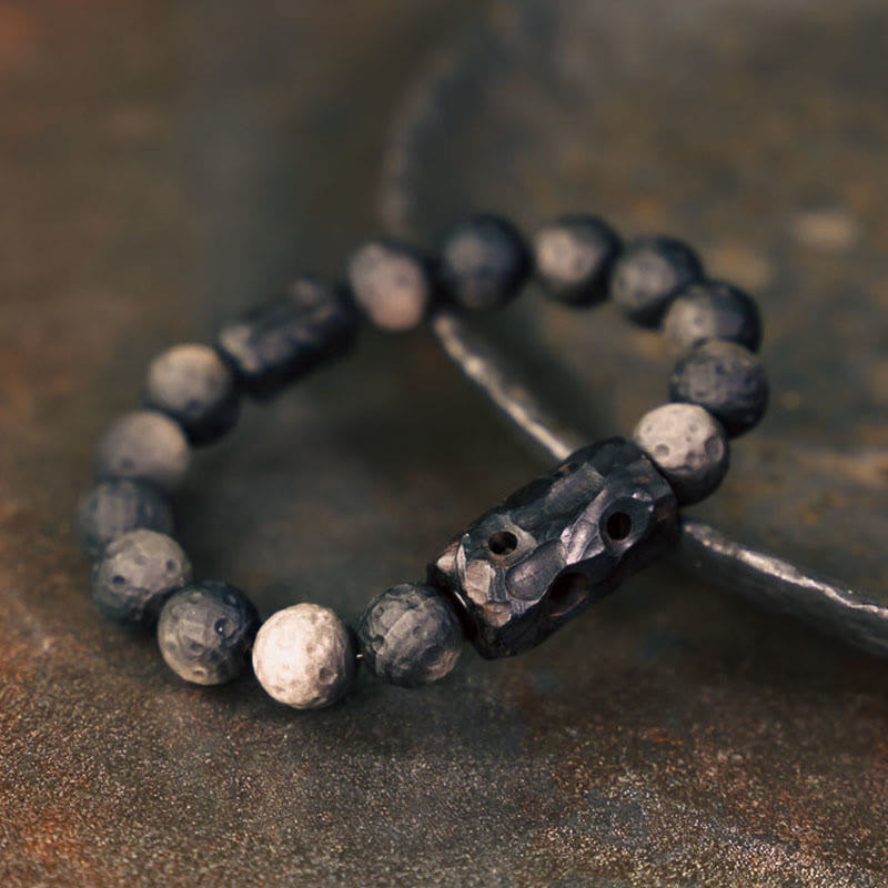 Buddha Stones Silberner Glanz Obsidian Ebenholz Beruhigendes Armband