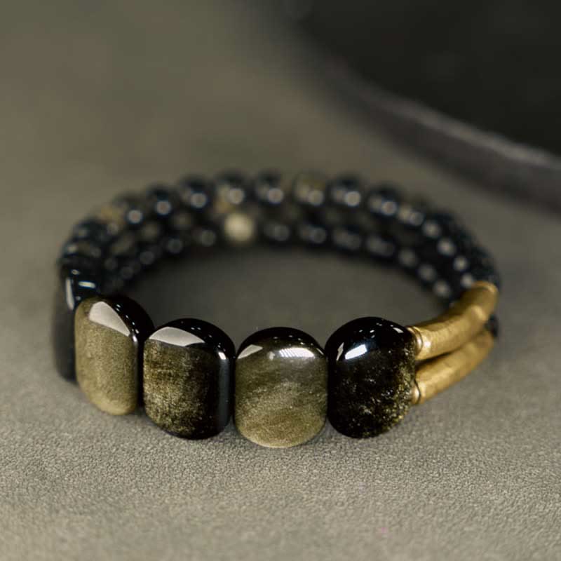 Buddha Stones Schwarzes Obsidian Goldenes Schimmernden Obsidian Stärkendes Armband