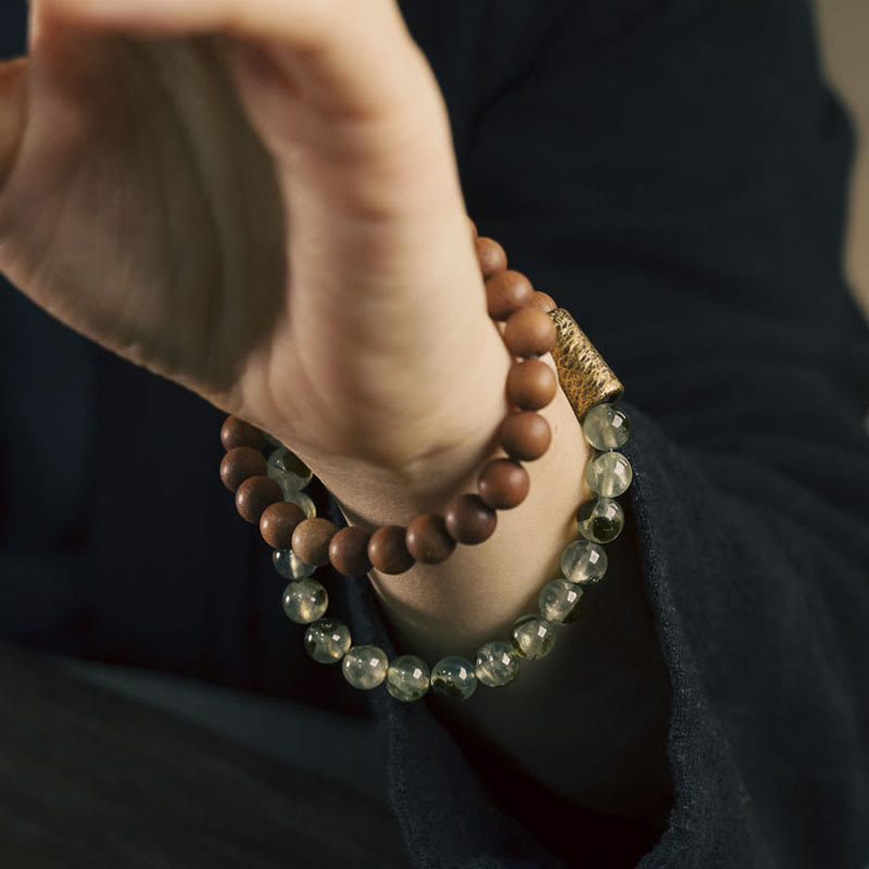 Buddha Stones Grüner Rutilquarz Natürliche Sandelholz Reinigung Armband