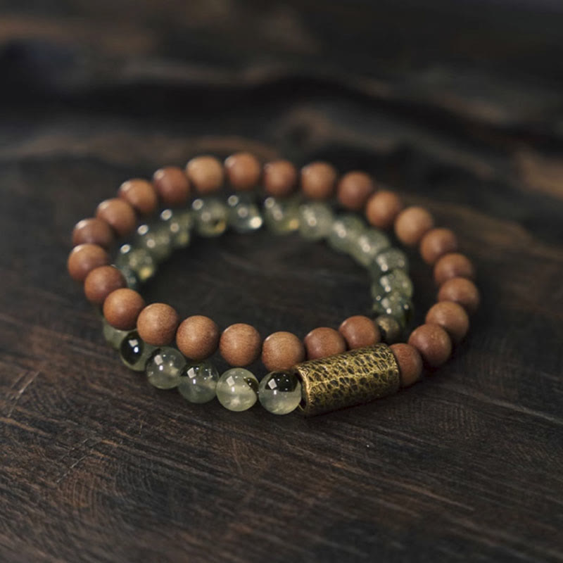 Buddha Stones Grüner Rutilquarz Natürliche Sandelholz Reinigung Armband