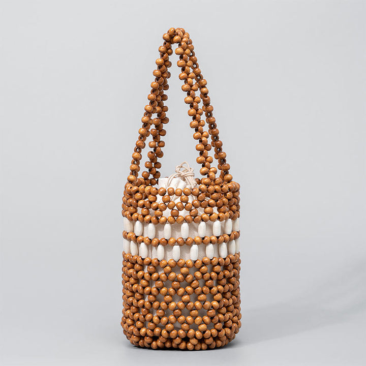 Buddha Stones handgewebter Eimer tragbare Holzkugeln-Handtasche