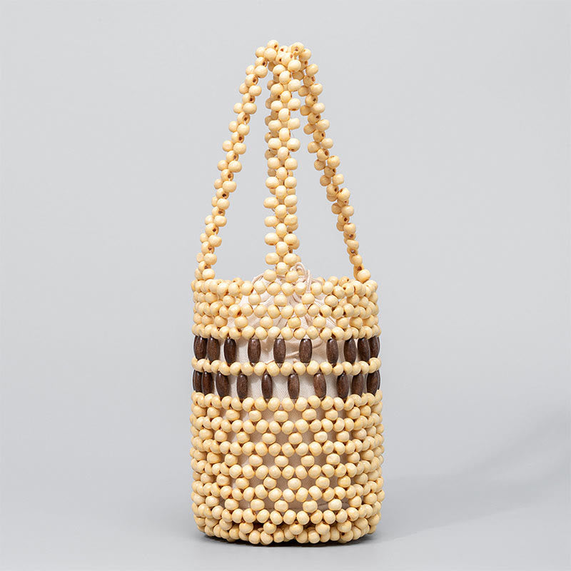 Buddha Stones handgewebter Eimer tragbare Holzkugeln-Handtasche