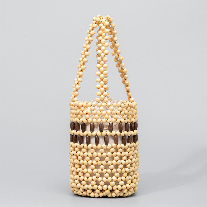 Buddha Stones handgewebter Eimer tragbare Holzkugeln-Handtasche