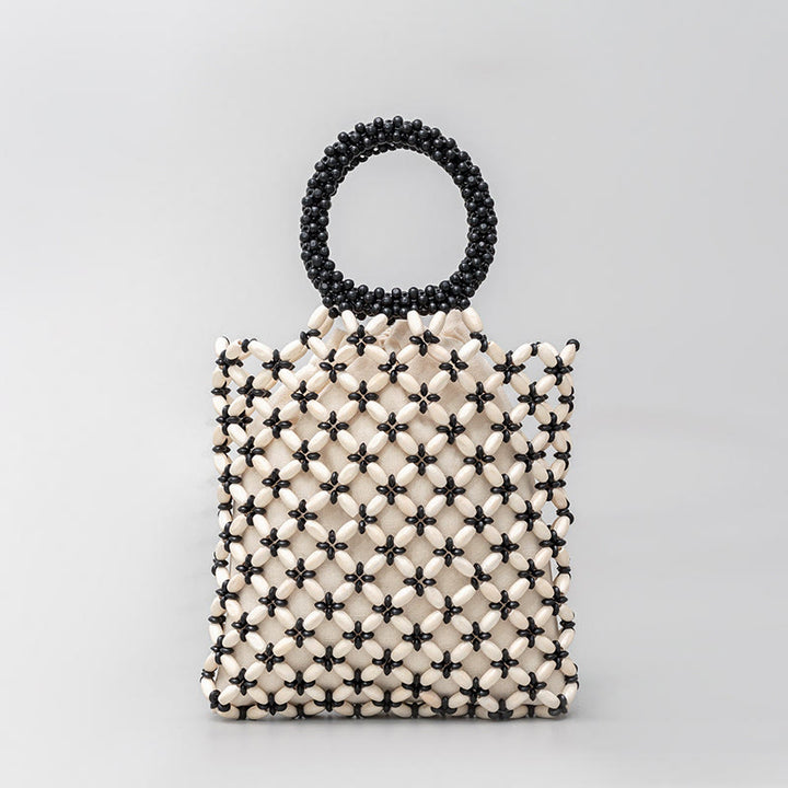 Buddha Stones Handgewebte Rauten-Holzperlen-Handtasche