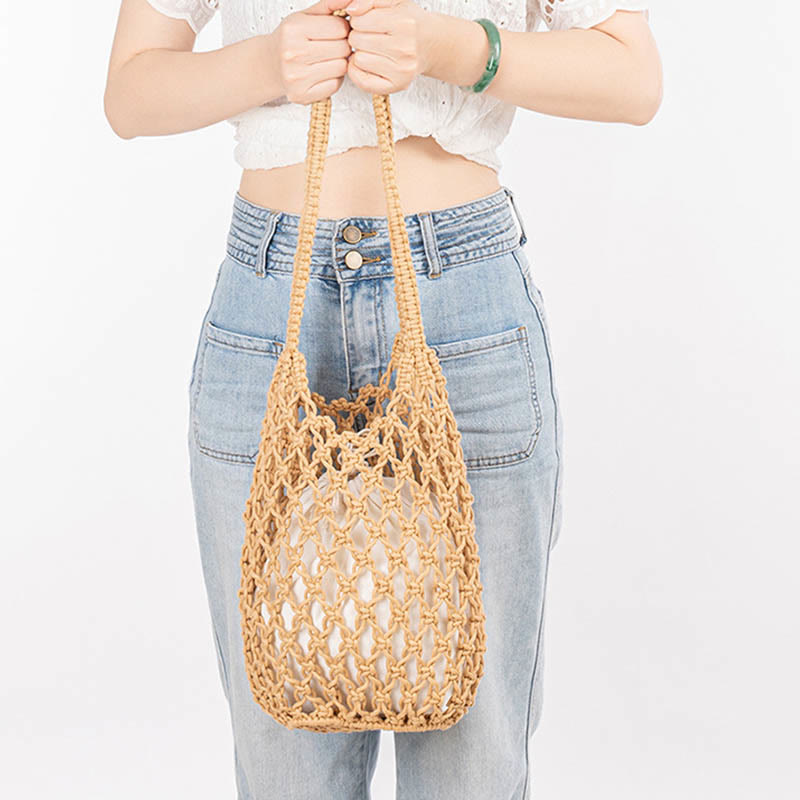 Buddha Stones Hand-gewebte Baumwollfaden Schultertasche Handtaschen