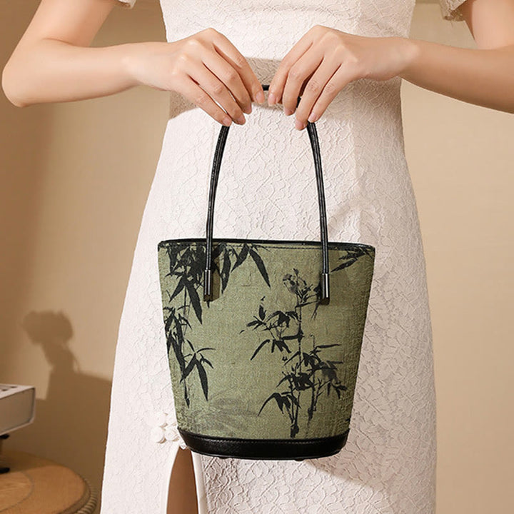 Buddha Stones Green Bamboo Print Vintage Umhängetasche Handtasche - image 2