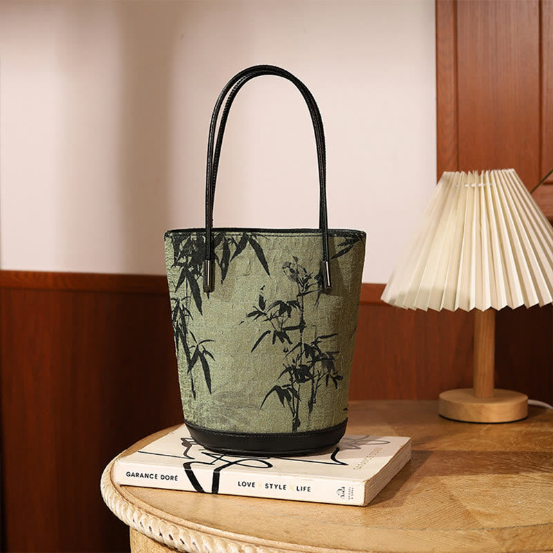 Buddha Stones Green Bamboo Print Vintage Umhängetasche Handtasche - Grüner Bambus, 14 x 11,5 x 19,5 cm - image 0