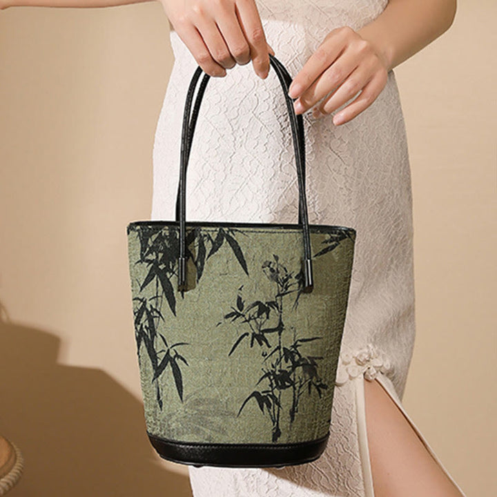 Buddha Stones Green Bamboo Print Vintage Umhängetasche Handtasche - image 3