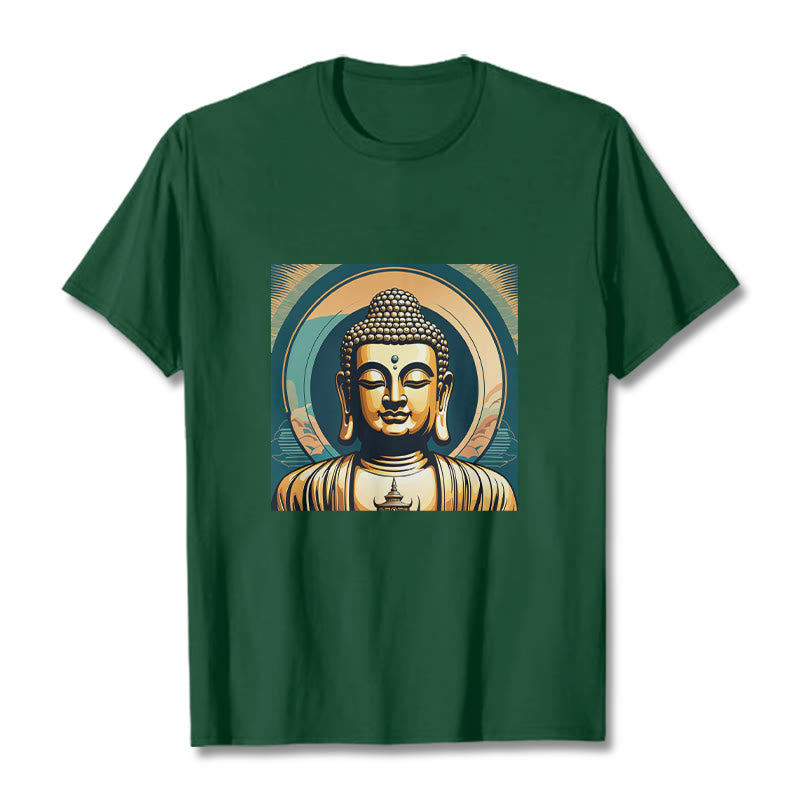 Buddha Stones Aura Golden Buddha Tee T-Shirt - Waldgrün - 2XL - image 9