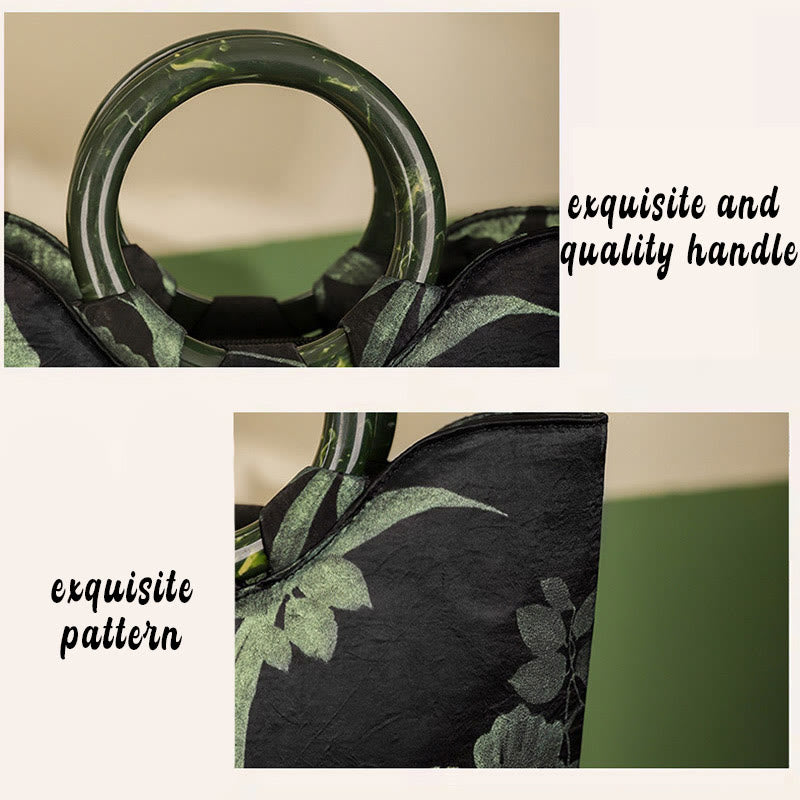Buddha Stones Schwarzer Grün Orchideen Druck Vintage Handtasche - image 7