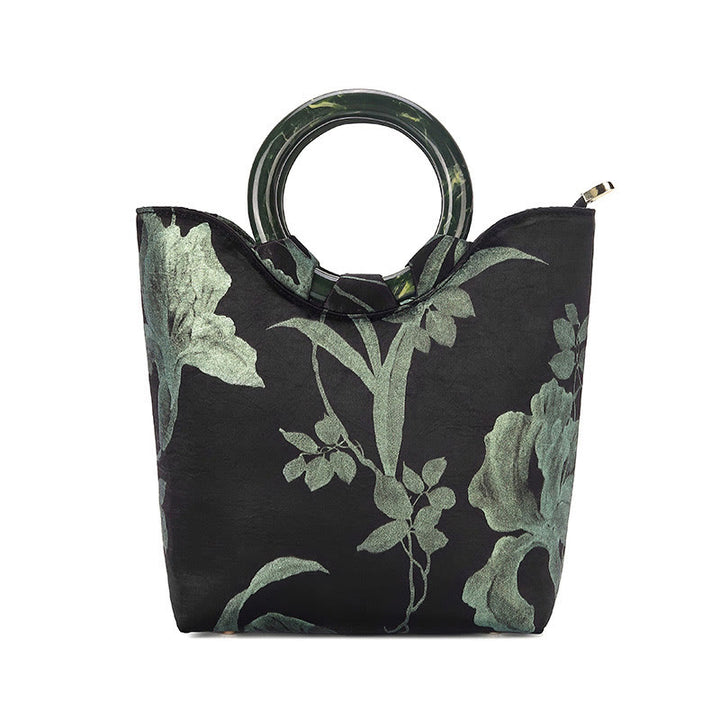 Buddha Stones Schwarzer Grün Orchideen Druck Vintage Handtasche - image 3