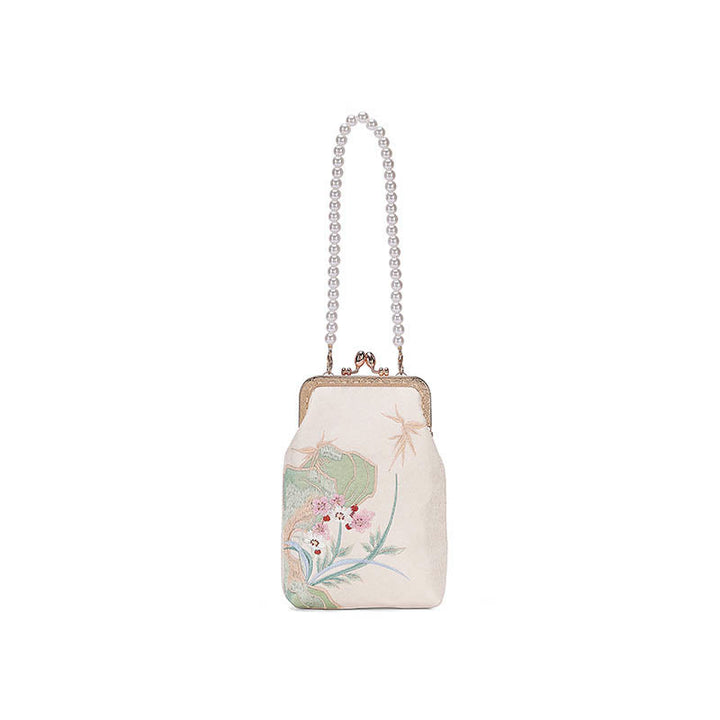 Buddha Stones Bergstein-Orchideen-Muster Perlenkette Umhängetasche Handtasche