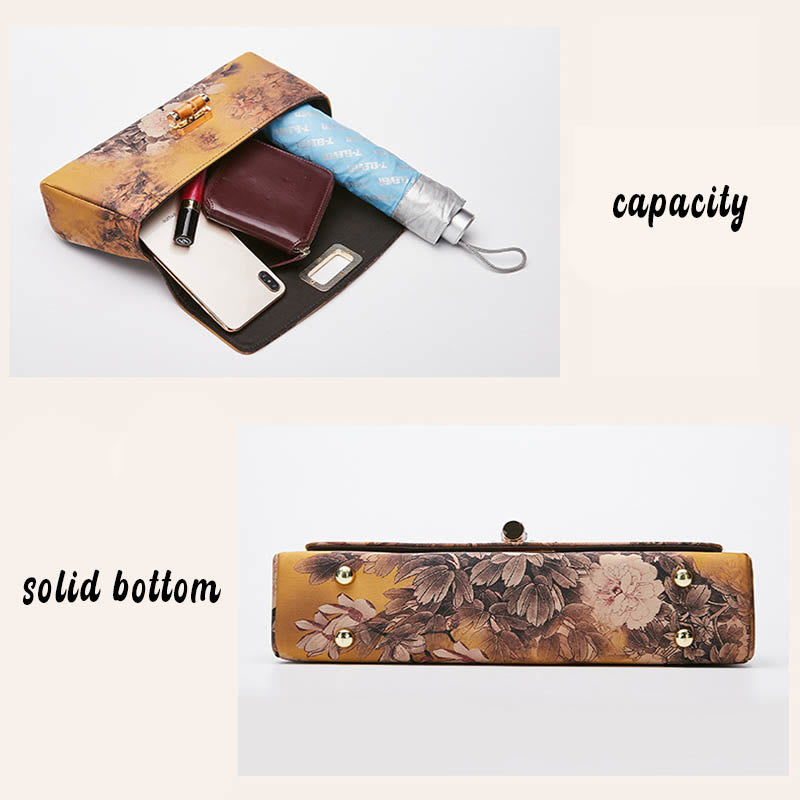 Buddha Stones Blumenmuster Bambusgriff Metallkette Umhängetasche Handtaschen