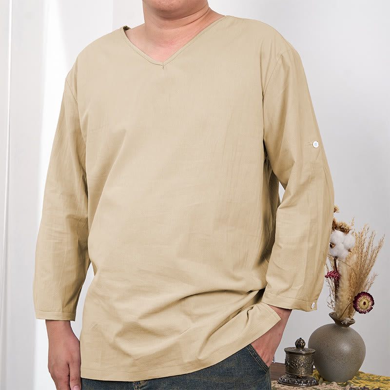 Buddha Stones Einfarbiges Herren-T-Shirt mit Dreiviertelärmeln - Mokassin - US/ UK/AU48，EU58 (4XL) - image 5