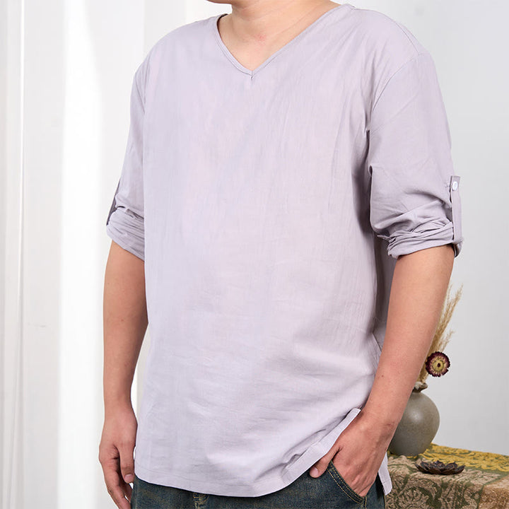 Buddha Stones Einfarbiges Herren-T-Shirt mit Dreiviertelärmeln - image 8