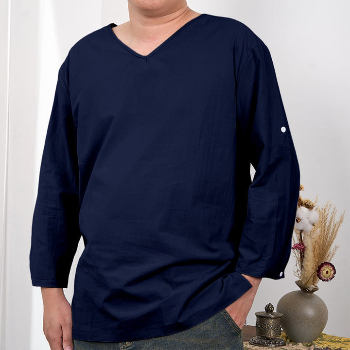 Buddha Stones Einfarbiges Herren-T-Shirt mit Dreiviertelärmeln - Stahlblau - US/ UK/AU48，EU58 (4XL) - image 6