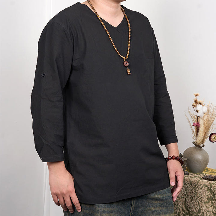 Buddha Stones Einfarbiges Herren-T-Shirt mit Dreiviertelärmeln - Schwarz - US/ UK/AU48，EU58 (4XL) - image 3